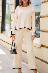 Tanming Long Sleeved Knitted and Wide Leg Pants Two Piece Set
